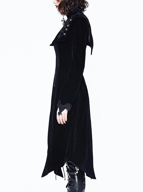 Gothic High Collar Black And Red Medium Length Autumn Winter Windbreaker