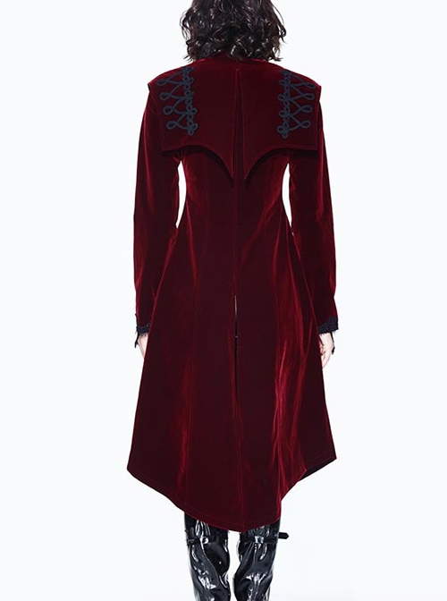 Gothic High Collar Black And Red Medium Length Autumn Winter Windbreaker