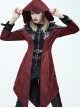 Gothic Red PU Leather Hooded Rivet False Two Pieces Windbreaker