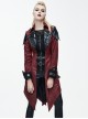 Gothic Red PU Leather Hooded Rivet False Two Pieces Windbreaker