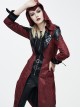 Gothic Red PU Leather Hooded Rivet False Two Pieces Windbreaker