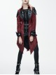 Gothic Red PU Leather Hooded Rivet False Two Pieces Windbreaker