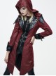 Gothic Red PU Leather Hooded Rivet False Two Pieces Windbreaker