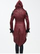 Gothic Red PU Leather Hooded Rivet False Two Pieces Windbreaker