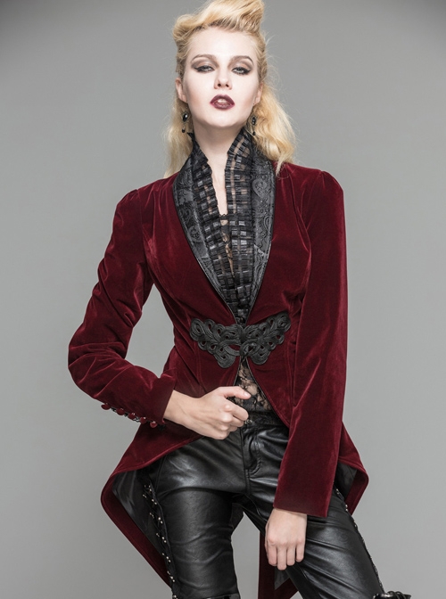 Gothic Red Or Black Suit Collar Slim Short Jacket