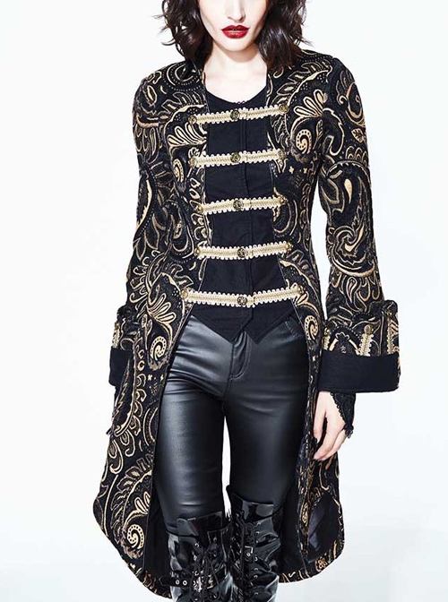 Gothic Punk Vision Golden Slim Long Style Standing Collar Coat