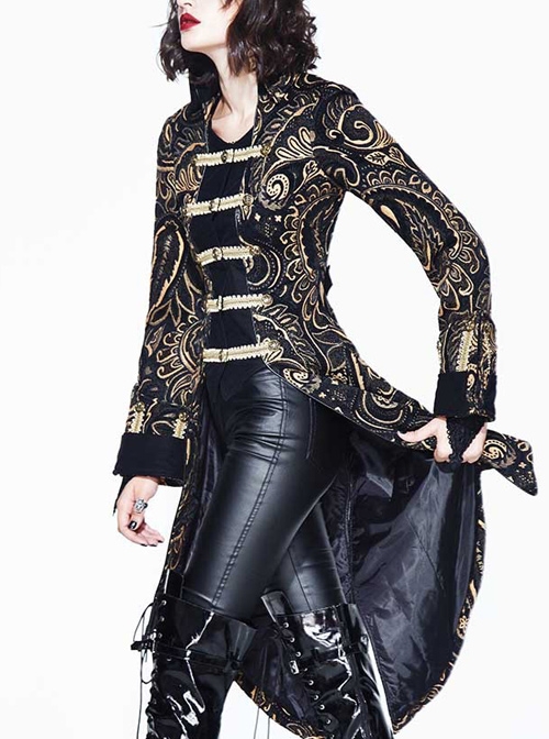 Gothic Punk Vision Golden Slim Long Style Standing Collar Coat