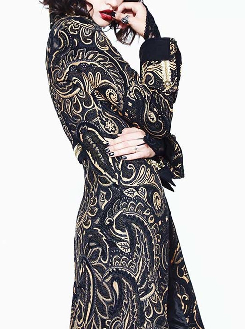 Gothic Punk Vision Golden Slim Long Style Standing Collar Coat