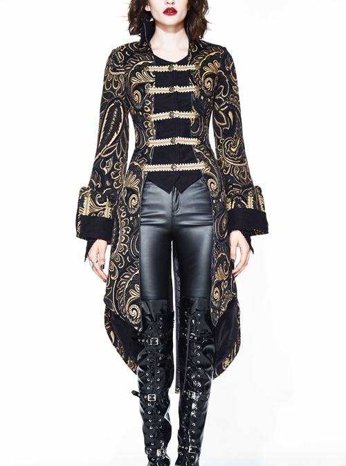 Gothic Punk Vision Golden Slim Long Style Standing Collar Coat