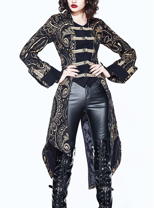 Gothic Punk Vision Golden Slim Long Style Standing Collar Coat