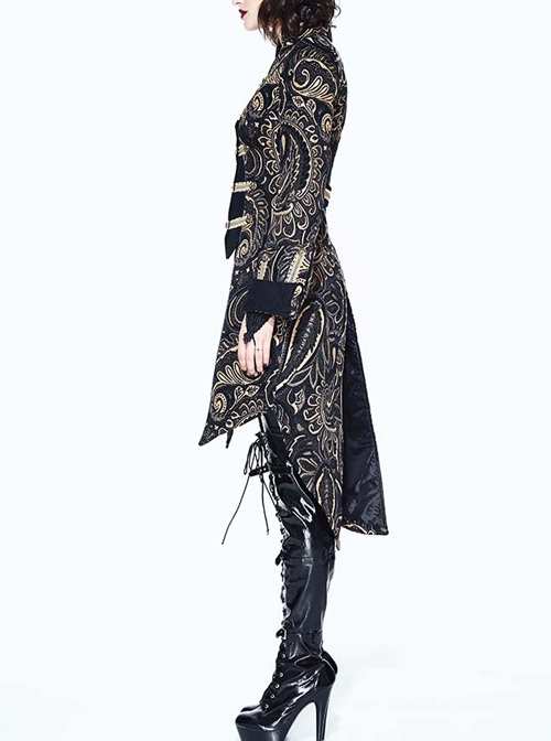 Gothic Punk Vision Golden Slim Long Style Standing Collar Coat