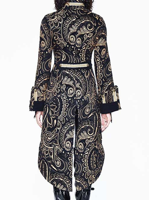 Gothic Punk Vision Golden Slim Long Style Standing Collar Coat