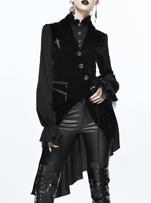 Gothic Punk Fake Two-pieces Asymmetric Hem Black Jacket