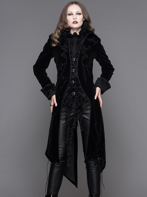 Gothic Delicate Embroidered Medium Length Slim Coat