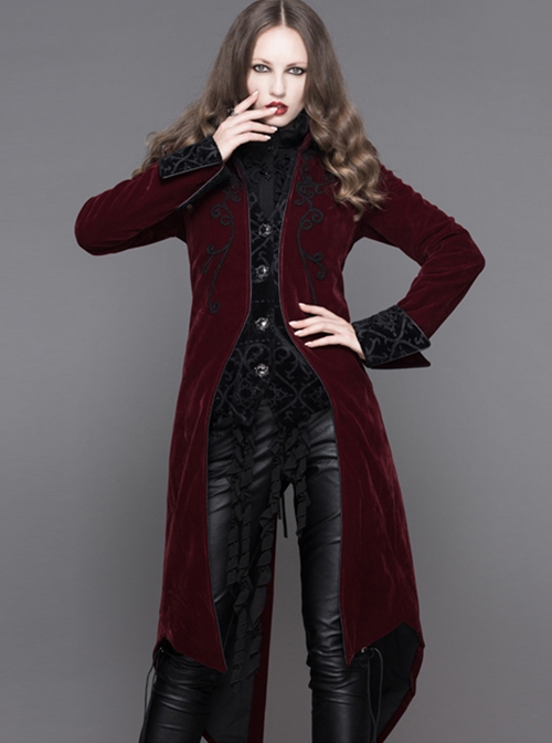 Gothic Delicate Embroidered Medium Length Slim Coat