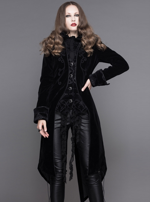 Gothic Delicate Embroidered Medium Length Slim Coat