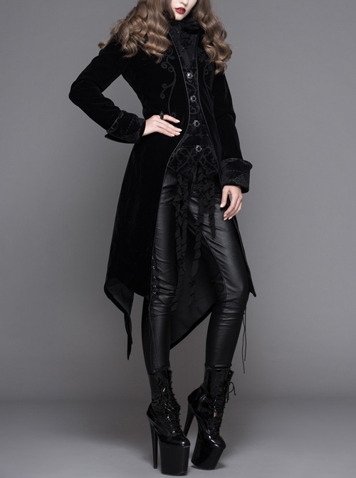 Gothic Delicate Embroidered Medium Length Slim Coat