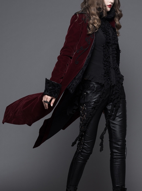 Gothic Delicate Embroidered Medium Length Slim Coat