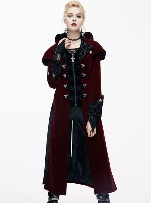 Gothic Red And Black Palace Retro Medium Length Style Coat