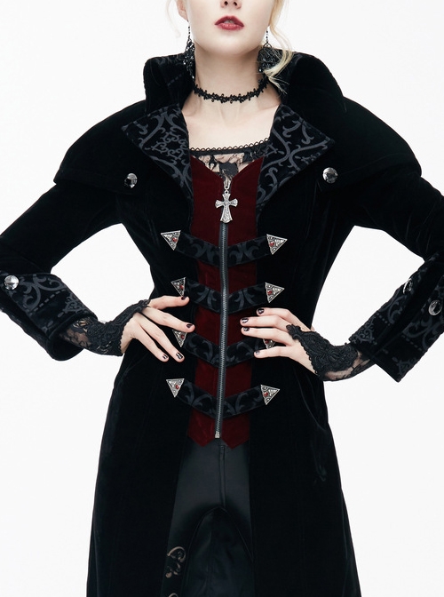 Gothic Red And Black Palace Retro Medium Length Style Coat