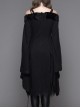 Gothic Pure Color Off Shoulder Trumpet Sleeve Black Lace Coat
