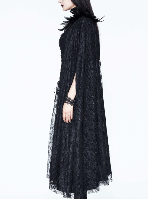 Halloween Costume Gothic Palace Style Black Lace Long Cloak