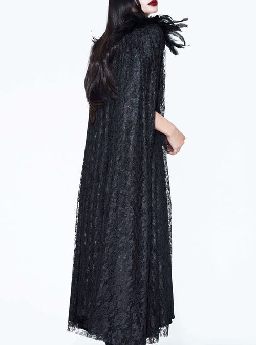 chloe black dress Illusion Scoop Black Lace Tulle Chiffon Long Prom Dress 2021 Halloween Dress with Long Sleeves Custom Color / 8
