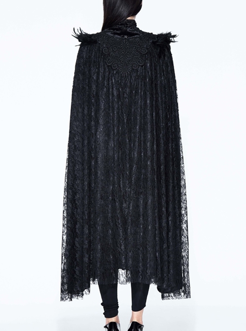 Halloween Costume Gothic Palace Style Black Lace Long Cloak