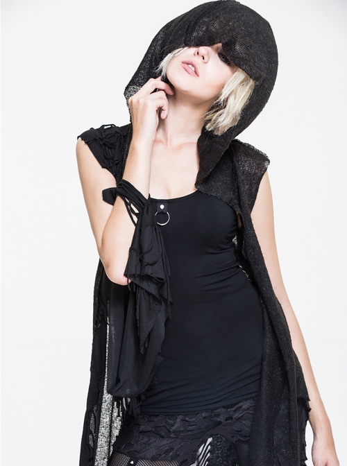 Gothic Irregular Hem Sunscreen Hooded Individuality Black Cloak