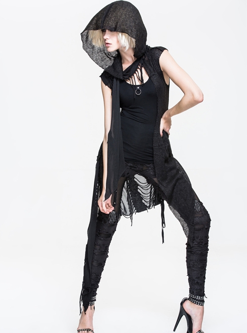 Gothic Irregular Hem Sunscreen Hooded Individuality Black Cloak