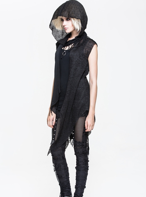 Gothic Irregular Hem Sunscreen Hooded Individuality Black Cloak