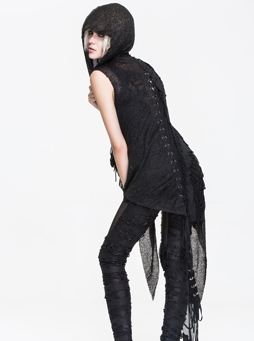 Gothic Irregular Hem Sunscreen Hooded Individuality Black Cloak
