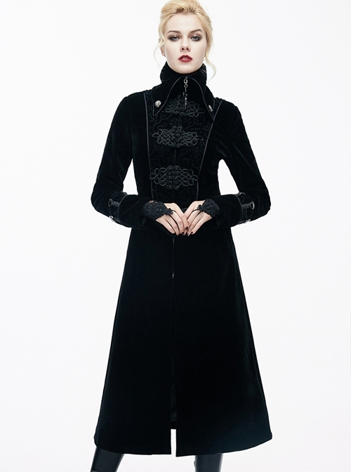 Gothic Black Women's Retro Stage Costume Stand Collar Coat