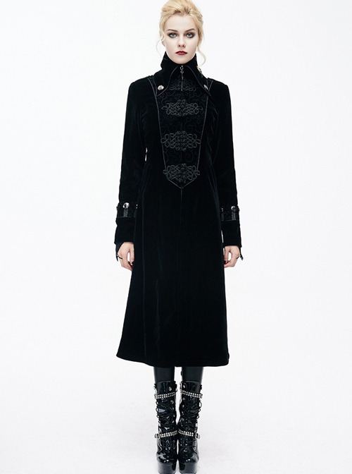 Gothic Black Women's Retro Stage Costume Stand Collar Coat