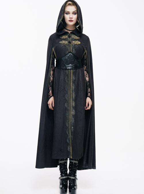 Black Hooded Gothic Long Style Exquisite embroidery Cloak - Magic Wardrobes