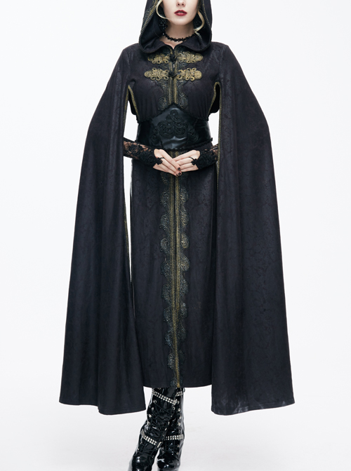 Black Hooded Gothic Long Style Exquisite embroidery Cloak