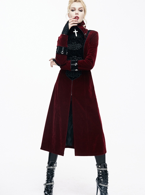Gothic Red Women's Retro Stage Costume Stand Collar Coat