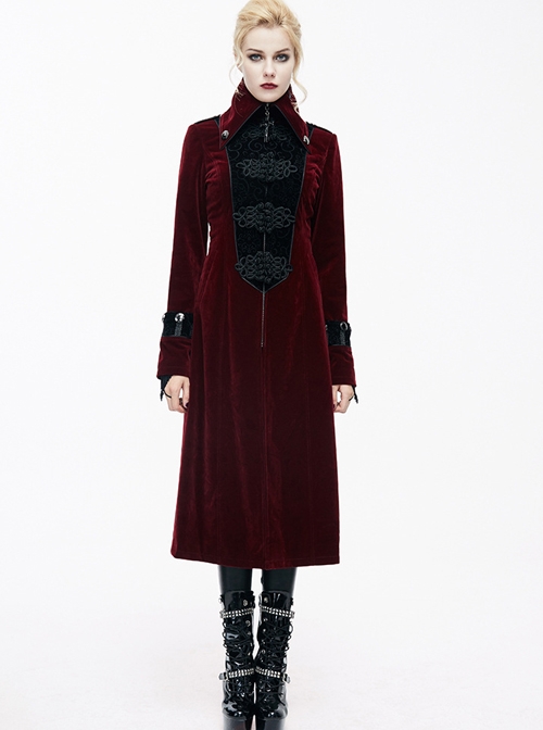Gothic Red Women's Retro Stage Costume Stand Collar Coat