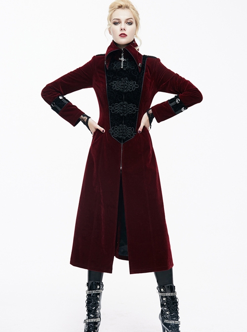 Gothic Red Women's Retro Stage Costume Stand Collar Coat