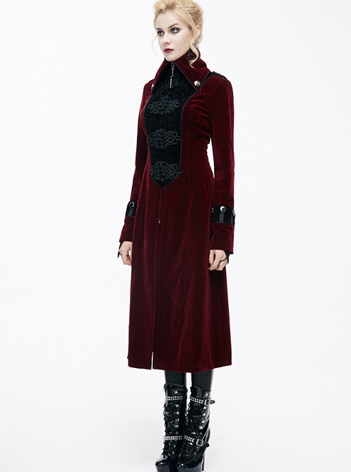 Gothic Red Women's Retro Stage Costume Stand Collar Coat