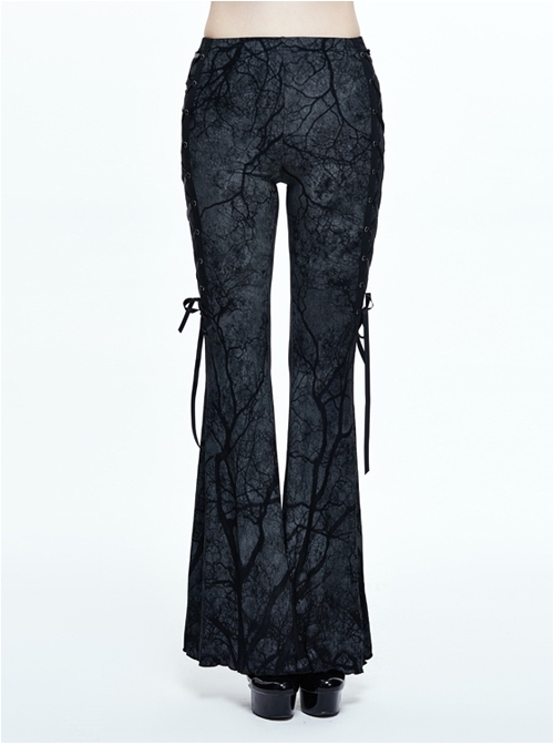 Steampunk Gothic Dark Tree Pattern Gothic Flared Trousers