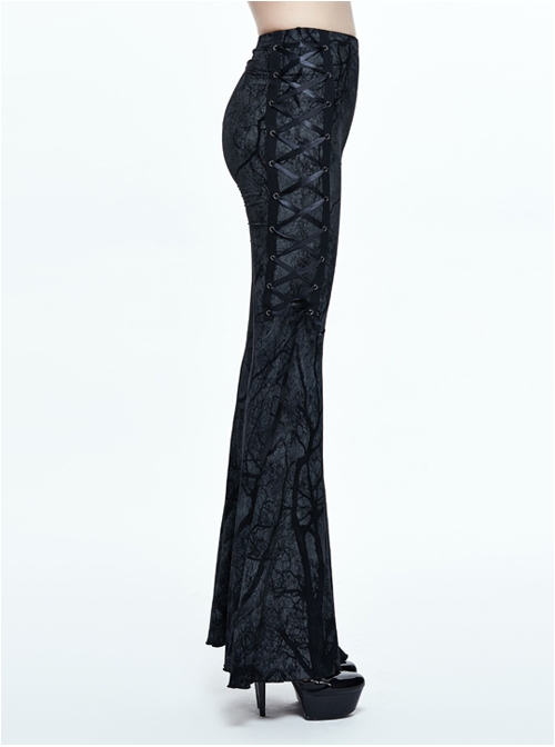 Steampunk Gothic Dark Tree Pattern Gothic Flared Trousers