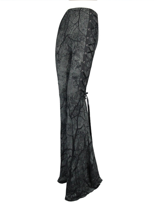 Steampunk Gothic Dark Tree Pattern Gothic Flared Trousers