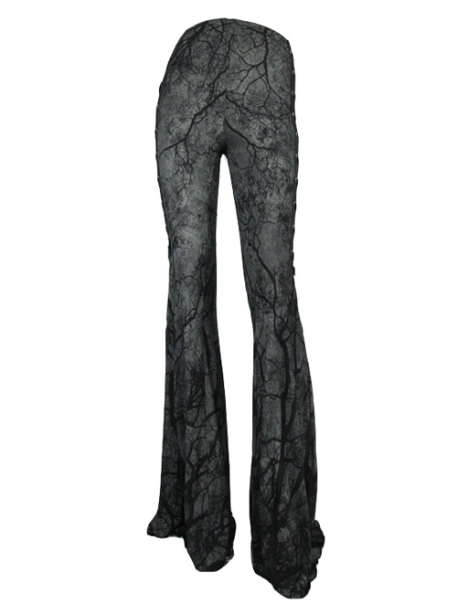 Steampunk Gothic Dark Tree Pattern Gothic Flared Trousers