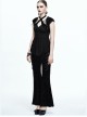 Steampunk Gothic Retro Dark Feather Pattern Ribbons Womens Flare Trousers