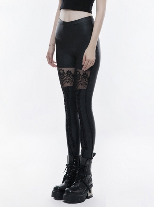 Gothic Black Hollow-out Skull Lace Embroidered Women's Leggings