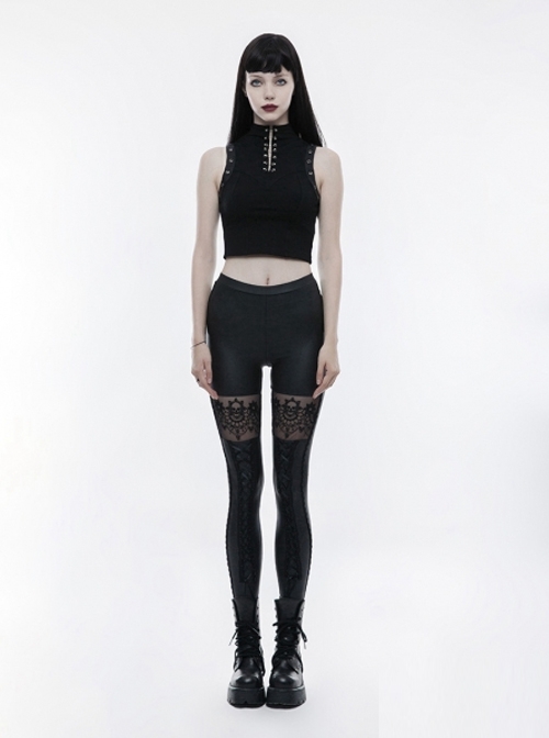 Gothic Black Hollow-out Skull Lace Embroidered Women's Leggings