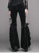 Gothic Black Leisure Feather Ruffle Lace Trumpet Trousers