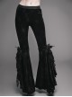 Gothic Black Leisure Feather Ruffle Lace Trumpet Trousers