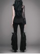 Gothic Black Leisure Feather Ruffle Lace Trumpet Trousers